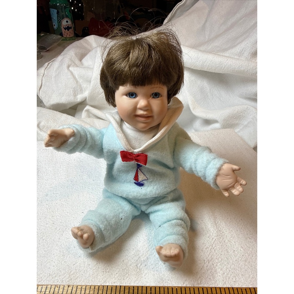 Vintage Porcelain Baby Doll Sailor Outfit Blue Nautical Boat‎ Bow